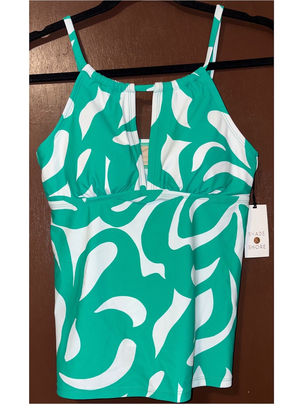 Shade & Shore High Neck Keyhole Tankini Top (Multi Leaf Print - Size Small)
